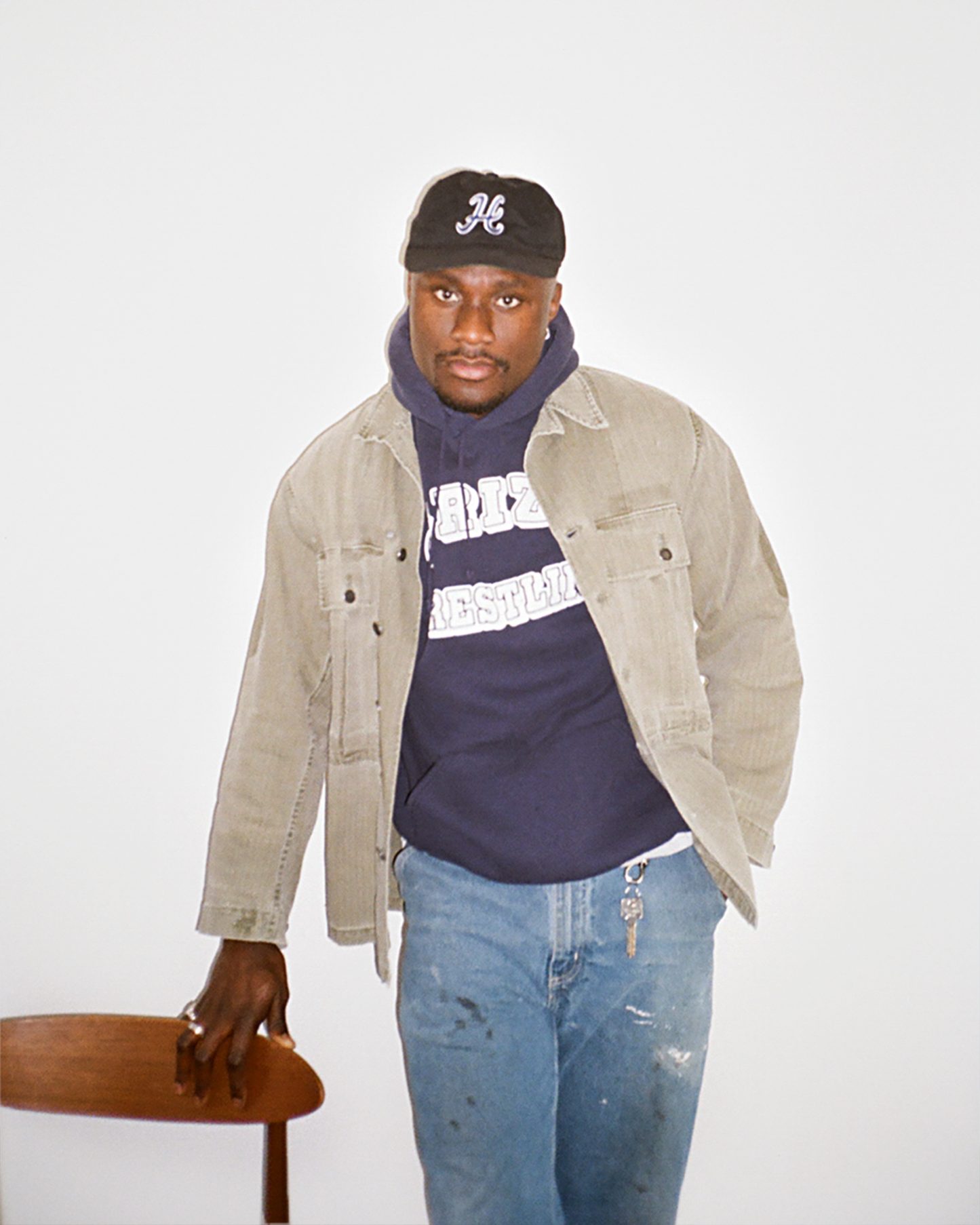 90s Russell Grizz Wrestling Hoodie: Navy XL